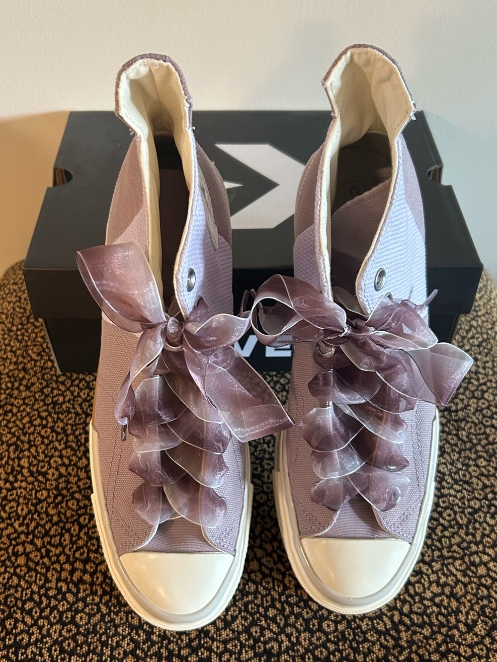 NEW Converse Chuck 70 Plus High Top in Dusty Lavender with Organza Ribbon Laces